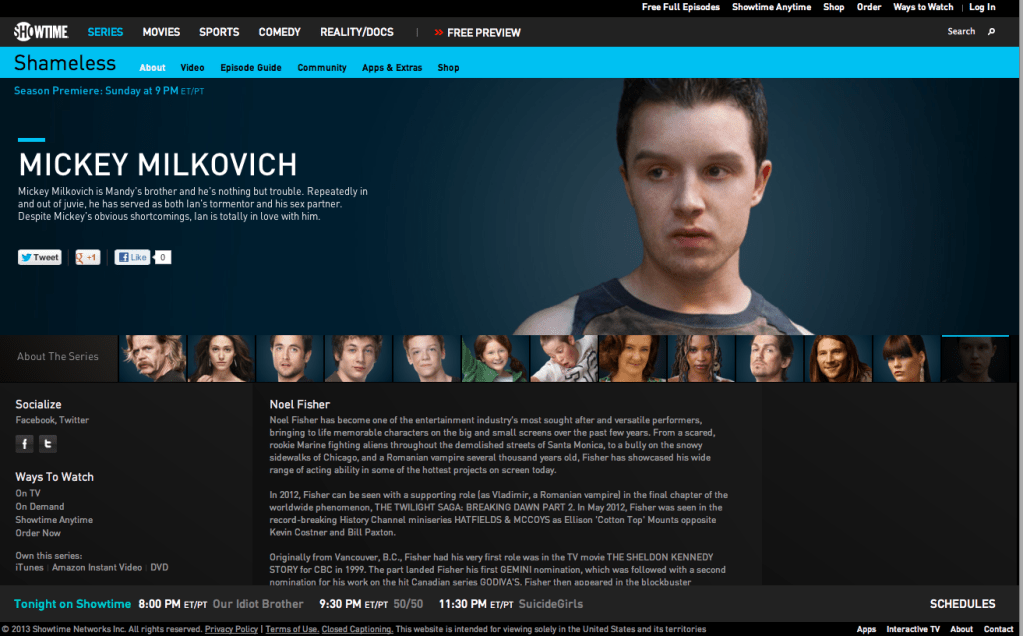 “Mickey Milkovich” Profile Page on&nbsp;SHO.COM